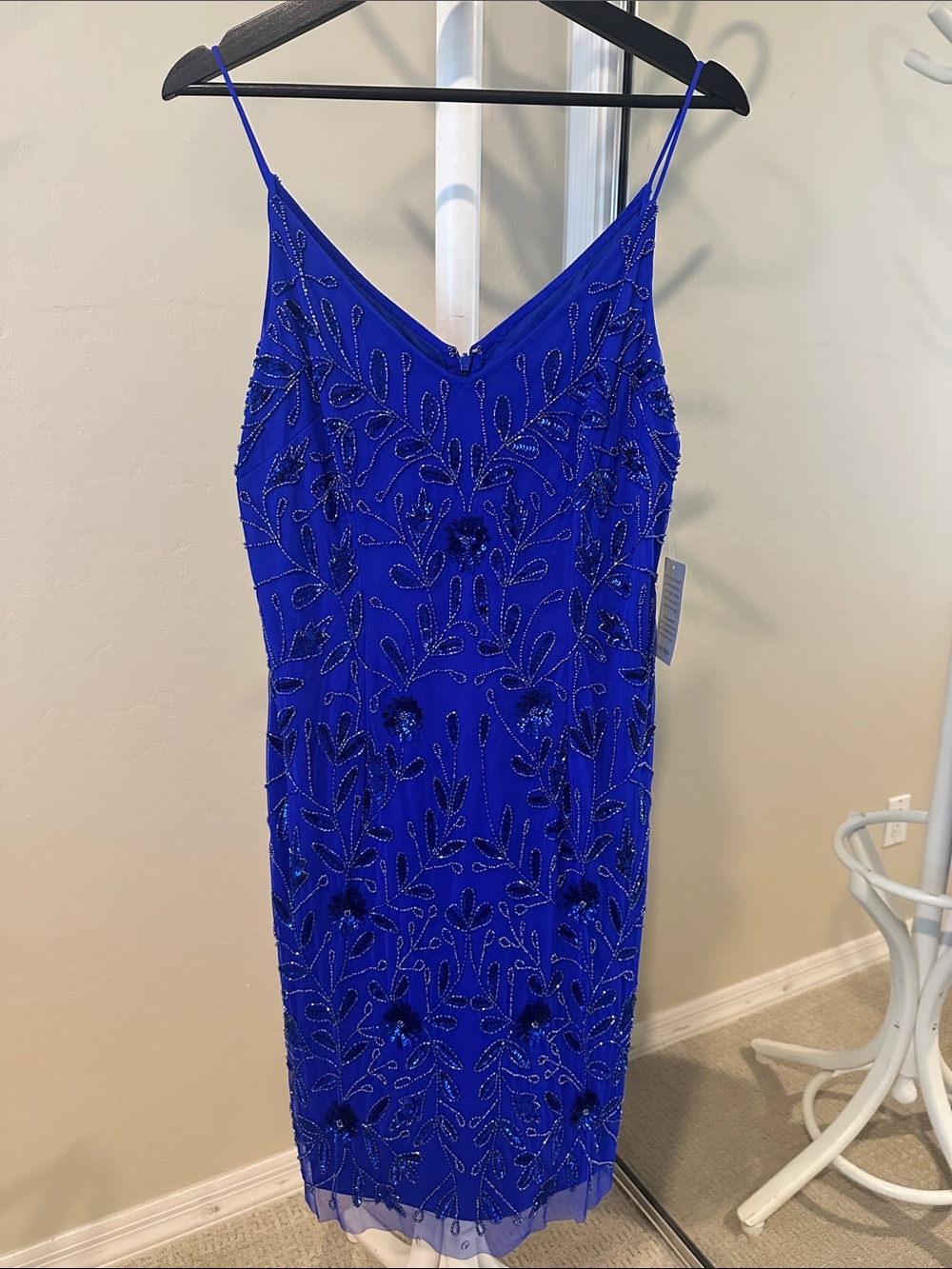 MARINA Royal Blue Beaded Midi Dress